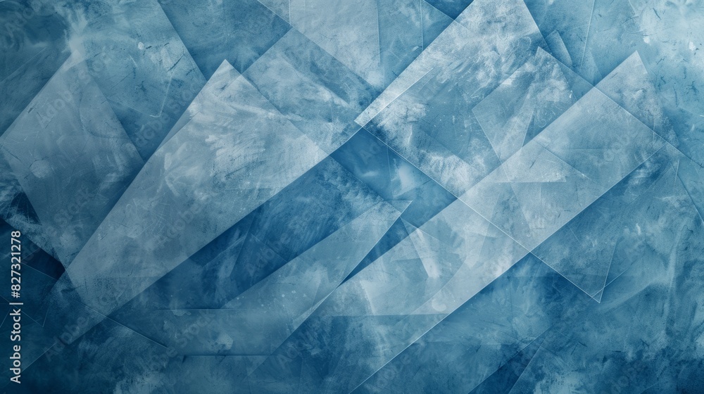 Modern abstract blue background with textured white transparent triangles, diamonds, and squares in geometric design Modern abstract blue background with textured white transparent triangles, diamonds, and squares in geometric design