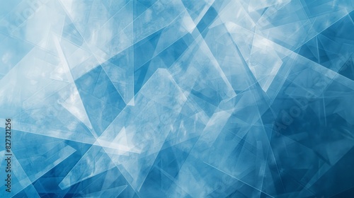 Modern abstract blue background with textured white transparent triangles, diamonds, and squares in geometric design