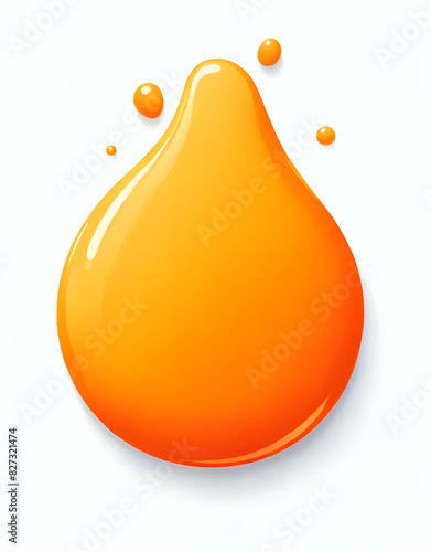 Vibrant Orange Droplet with Reflective Surface on White Background - Fresh, Energetic, Fluid Design with Dynamic Smaller Spherical Water Drops - for Creative Projects and Marketing