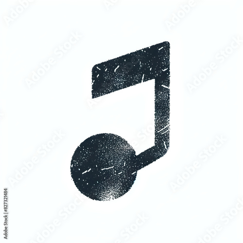 Vintage Distressed Black Music Note on Minimalist White Background Retro Aesthetic Textured Musical Symbol Graphic, Nostalgic Artistic Design for Classic Music Themes, Bold Contrast Minimalism Art