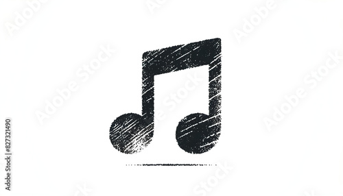 Vintage Distressed Black Musical Note Symbol on Clean White Background | Textured Hand-Drawn Effect | Monochromatic Music Design for Melody, Composition, Audio, and Musical Artistry Themes