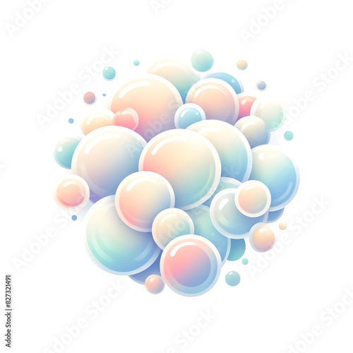 Ethereal Dreamy Cluster of Softly Colored Translucent Bubbles on White Background Overlapping Pastel Hues in Soft Blues, Pinks, and Greens Whimsical Design with Depth, Layering, and Harmonious