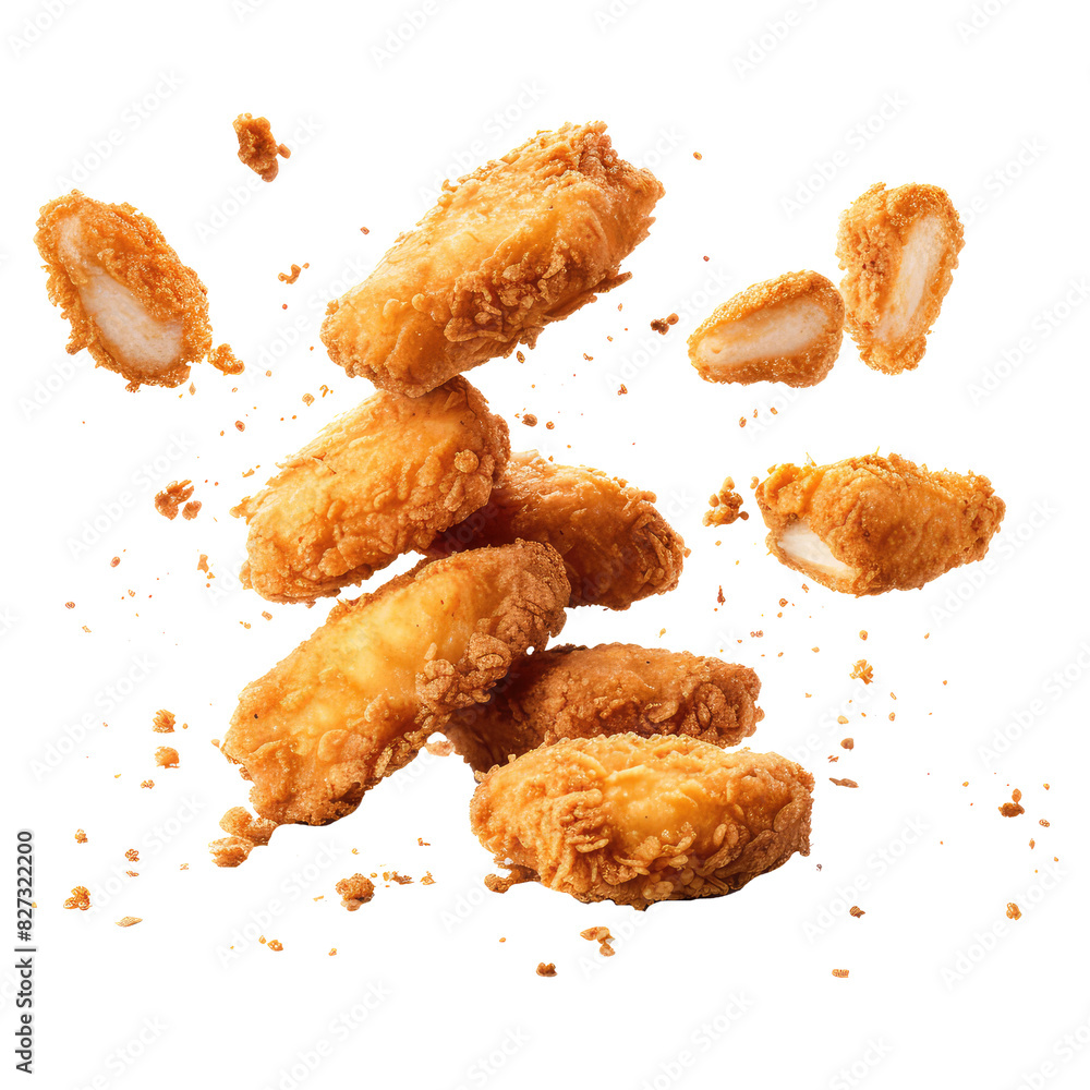 Crispy fried chicken nuggets isolated on transparent white background, clipping path Crispy fried chicken nuggets isolated on transparent white background, clipping path