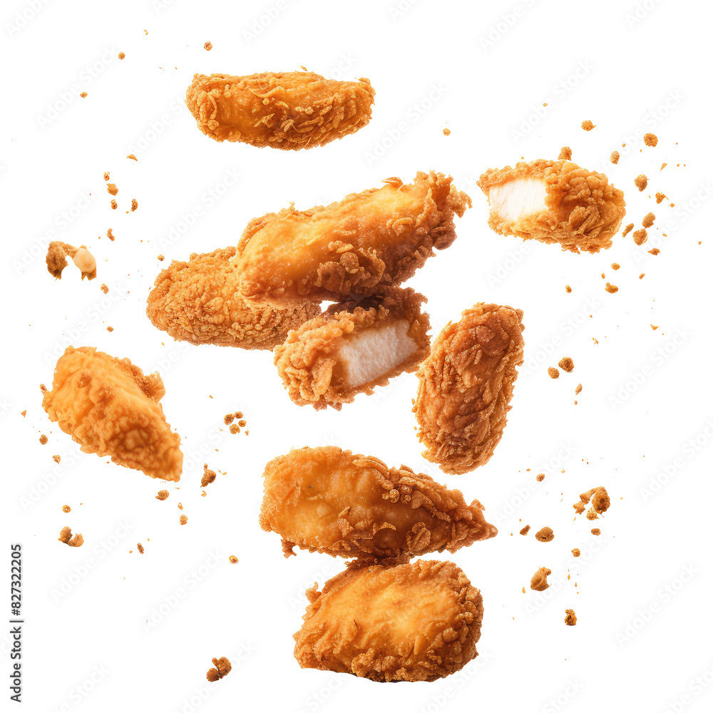 Crispy fried chicken nuggets isolated on transparent white background, clipping path Crispy fried chicken nuggets isolated on transparent white background, clipping path