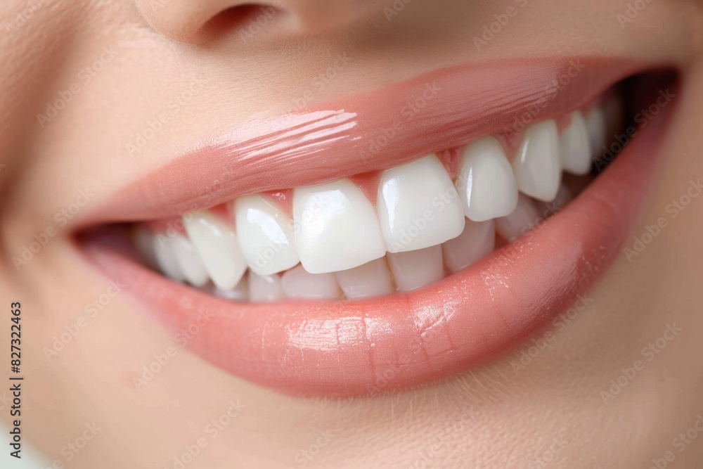 Fototapeta premium Close-up of a healthy white smile with natural lips