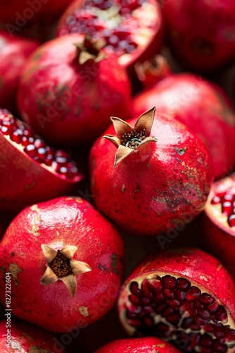 Fresh pomegranates close-up with visible seeds and textures