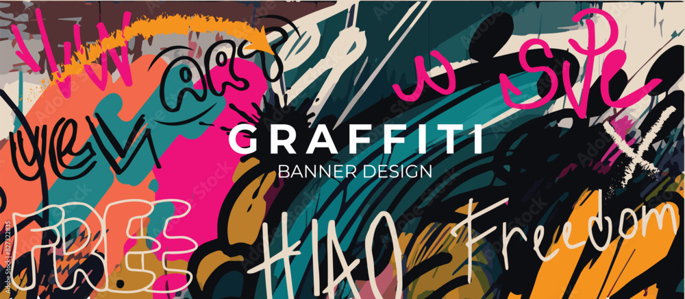 Vector drawing in graffiti style banner poster flyer set of backgrounds street style drawing on the wall design elements