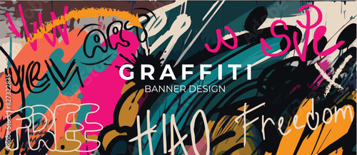 Vector drawing in graffiti style banner poster flyer set of backgrounds street style drawing on the wall design elements
