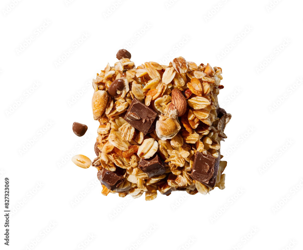 Healthy granola cereal bars with oats, nuts, and chocolate of stacked almond granola bars with loose almonds on transparent background Ai generative. Healthy granola cereal bars with oats, nuts, and chocolate of stacked almond granola bars with loose almonds on transparent background Ai generative.