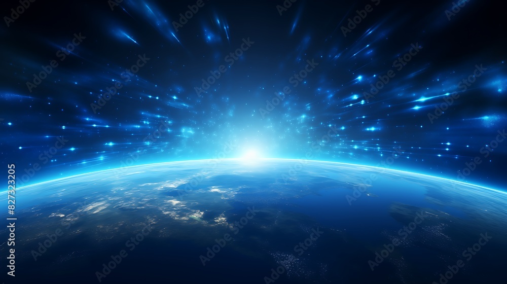 Nightly planet Earth in dark outer space.Illuminated Earth in Dark Blue Space Nightly planet Earth in dark outer space.Illuminated Earth in Dark Blue Space