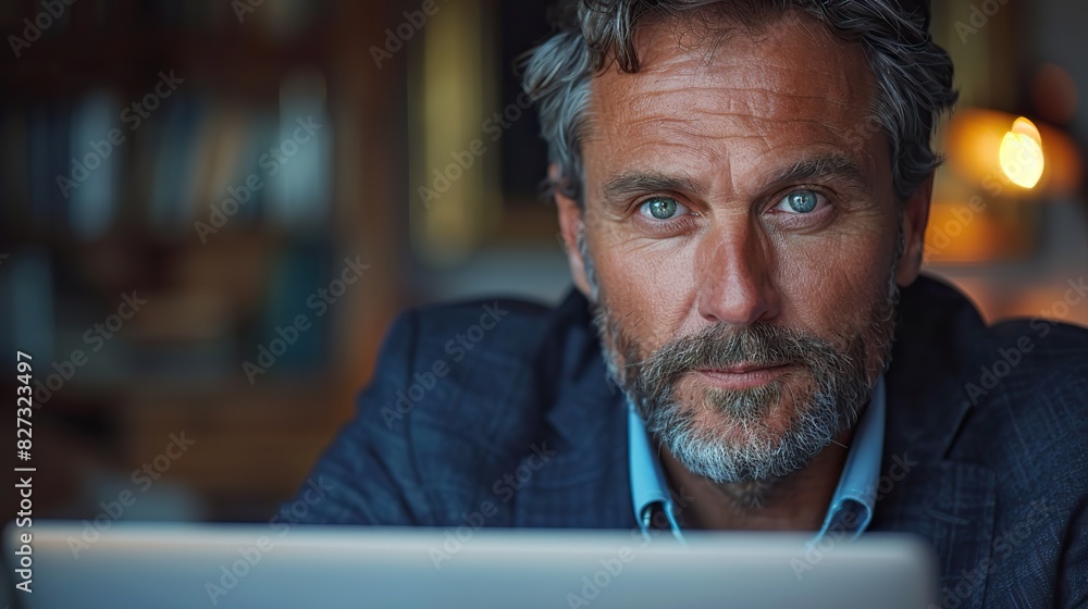 mature business man executive manager looking at laptop computer mature business man executive manager looking at laptop computer