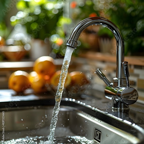 Detailed Flow of Pure Renewal A CloseUp of Running Water from a Faucet photo