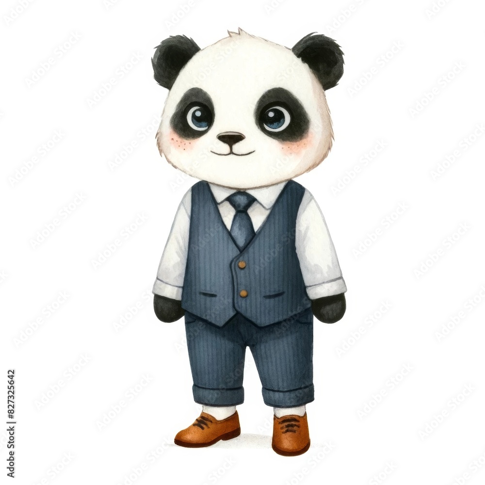 Panda In Vest Suit And Tie. The panda is dressed in a vest suit with a tie, looking formal and stylish, standing confidently. Panda In Vest Suit And Tie. The panda is dressed in a vest suit with a tie, looking formal and stylish, standing confidently.