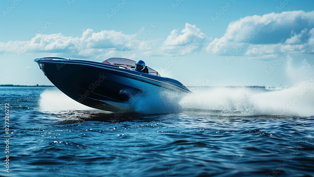 Fototapeta premium Speed on the Surface: The Floating Jet Boat