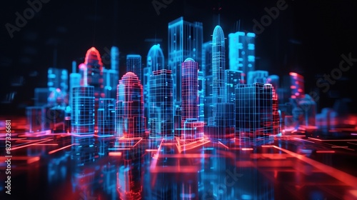 An illuminated cyberpunk modern city at night  miniature scene