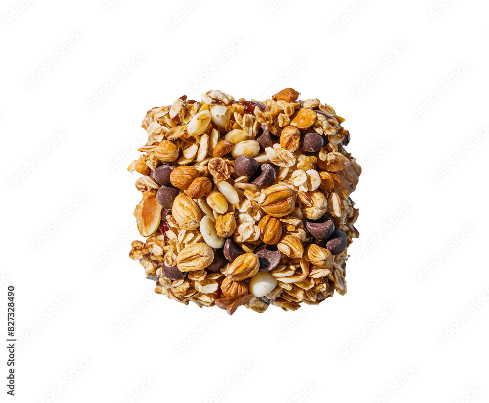 Healthy granola cereal bars with oats, nuts, and chocolate of stacked almond granola bars with loose almonds on transparent background Ai generative. Healthy granola cereal bars with oats, nuts, and chocolate of stacked almond granola bars with loose almonds on transparent background Ai generative.