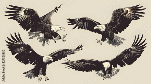 Set of vector eagles.