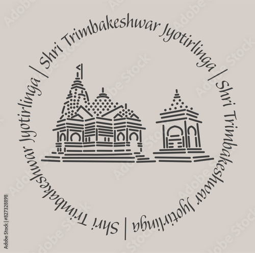 Trimbakeshwar jyotirlinga temple 2d icon with lettering. Art