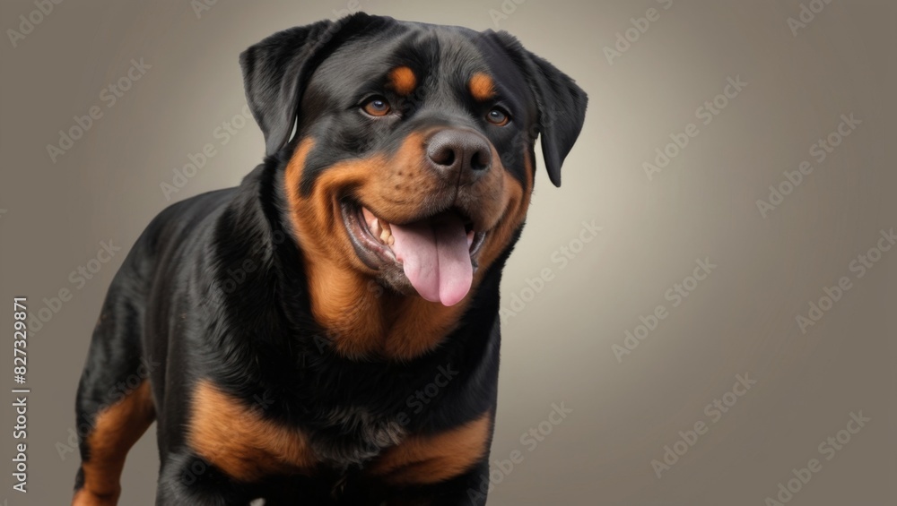 Rottweiler dog play with the ball in the garden happy Rottweiler dog play with the ball in the garden happy