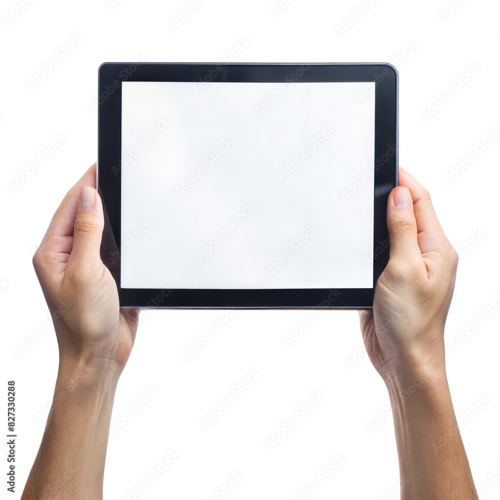 Tablet in Hands – Both Hands Holding: Both hands holding a tablet with a blank screen, providing a stable grip, isolated on a white background.
Tablet in Hands – Both Hands Holding: Both hands holding a tablet with a blank screen, providing a stable grip, isolated on a white background.