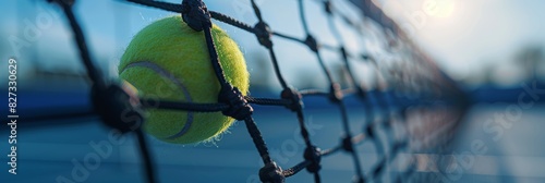 Tennis ball freezing mid air at net, showcasing precision in summer olympics concept