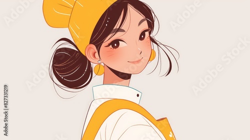 Illustration of a charming girl chef in a cute style © AkuAku