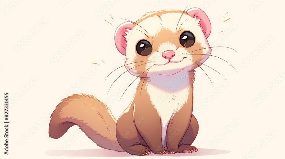 Fototapeta premium An adorable ferret cartoon set against a crisp white backdrop