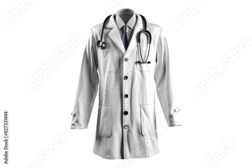 Doctor's lab coat with stethoscope around neck isolated on transparent background. © AM