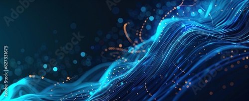 Abstract futuristic blue background with digital waves and glowing circular elements for technology or science concept vector illustration design