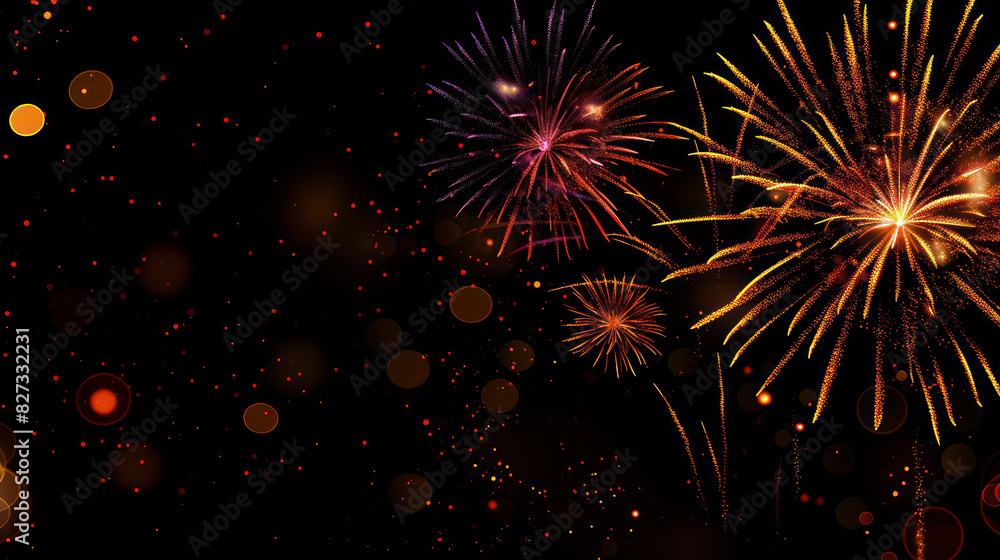 Obraz premium Bright and colorful fireworks background with copy space