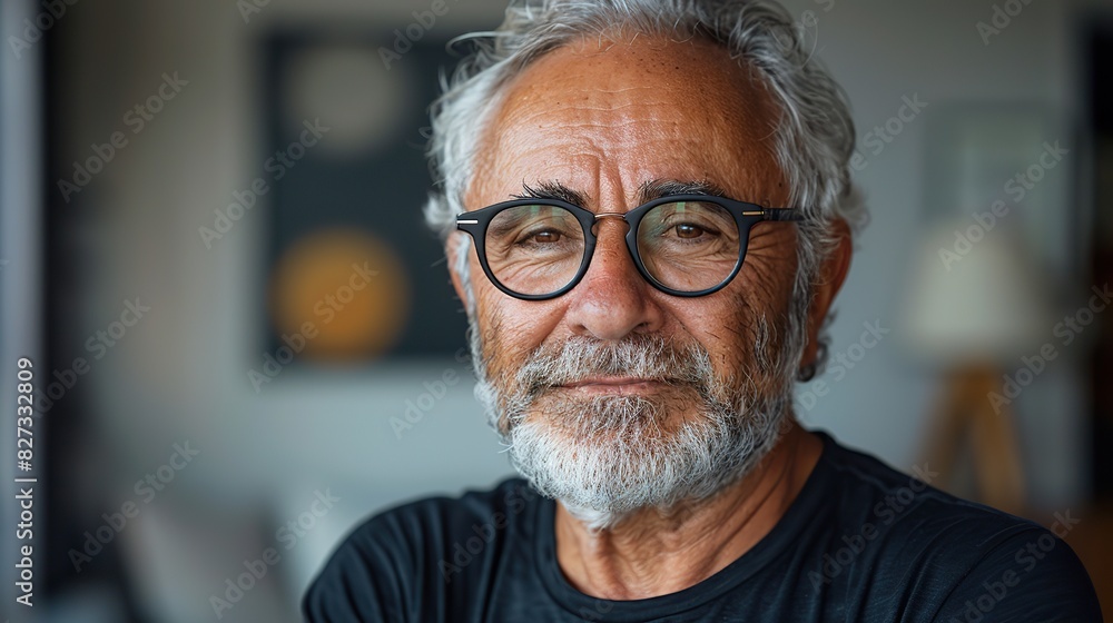 portrait of a mature businessman wearing glasses on grey background happy senior latin man looking at camera isolated over grey wall with copy space with