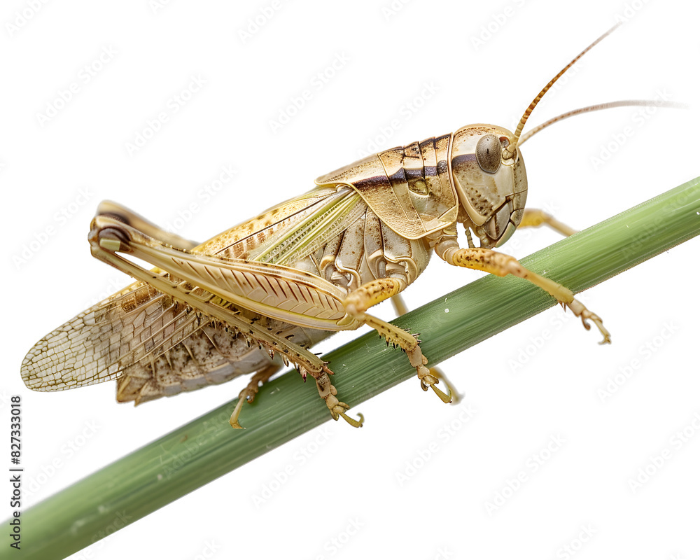 Grasshopper on a green tree branch on transparent background Grasshopper on a green tree branch on transparent background