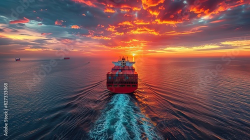 container cargo freight ship at sunset photo