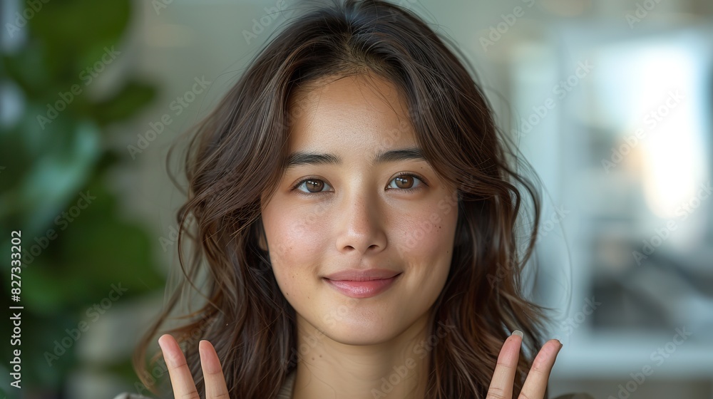 Fototapeta premium closeup photo of a lovely asian woman with a happy young business asian woman and a blank copy space room for content or a phrase