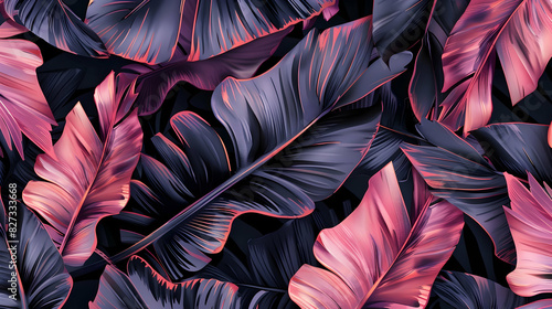 Tropical luxury exotic seamless pattern. Pastel colorful banana leaves  palm. Hand-drawn vintage 3D illustration. Dark glamorous background design. Good for wallpapers  tapestry cloth  fabric printing