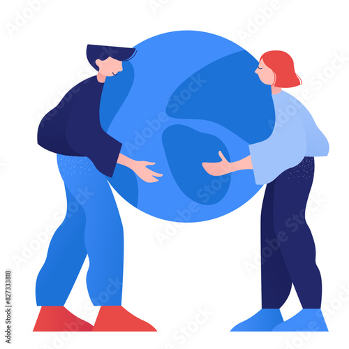 Young man and woman holding Earth globe