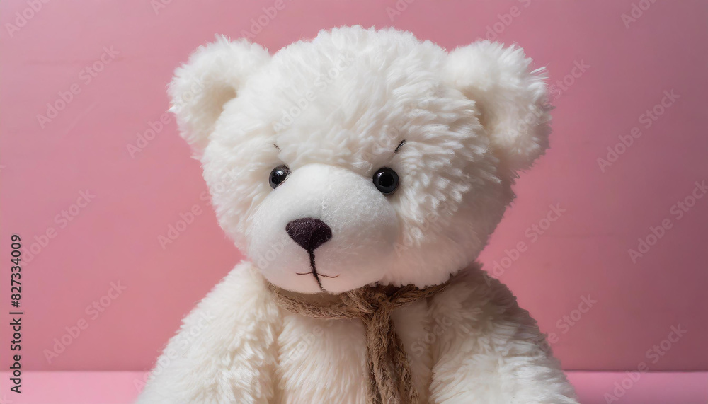 Soft plushie bear. Craft toy in the shape of animal for kids. Handmade bear wool toy on pink Soft plushie bear. Craft toy in the shape of animal for kids. Handmade bear wool toy on pink