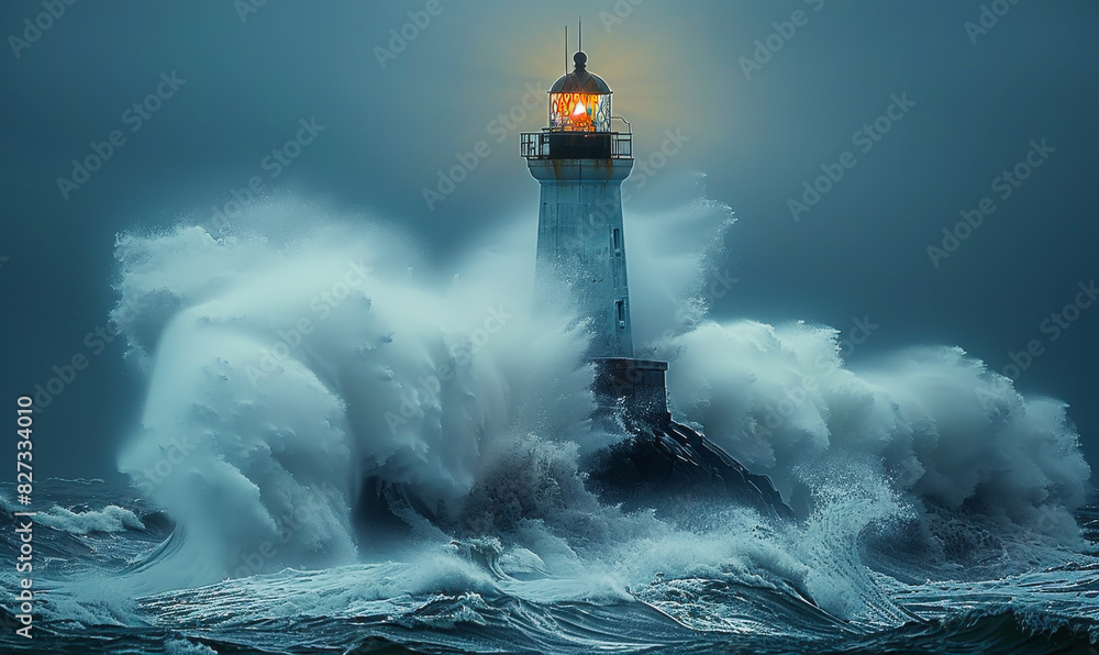 Lighthouse Defying Towering Waves Amidst Stormy Seas - Captivating Power of Nature's Wrath Overcoming Manmade Structure Lighthouse Defying Towering Waves Amidst Stormy Seas - Captivating Power of Nature's Wrath Overcoming Manmade Structure