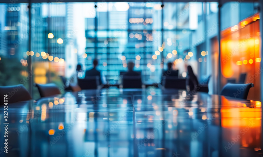 Blurred Vision of Corporate Team Engaged in Strategic Discussion Behind Glass in Modern Office at Dusk Blurred Vision of Corporate Team Engaged in Strategic Discussion Behind Glass in Modern Office at Dusk