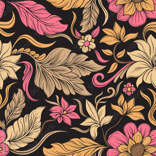 a colorful bohemian style pattern full of flowers and leaves