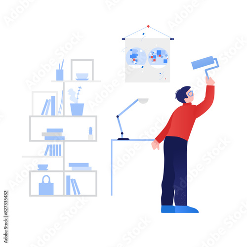 Man painting wall in room