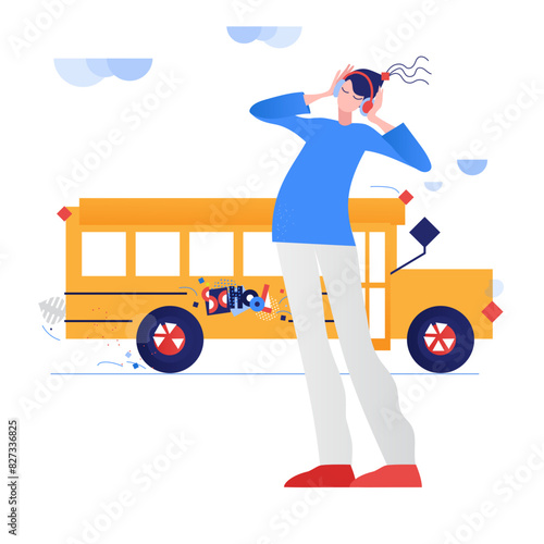 Teenage girl about to get on a school bus