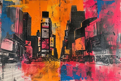 Abstract painting of Times Square in New York City. photo