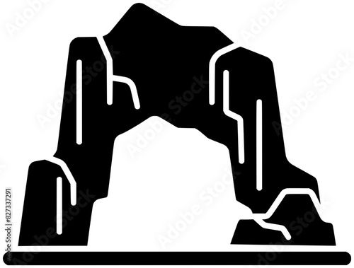 stone illustration mountain silhouette explore logo railroads icon karst outline nature cave tunnel train rock curiosity doline underground dark shape wild claustrophobic cautious for vector graphic
