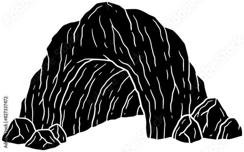 stone illustration mountain silhouette explore logo railroads icon karst outline nature cave tunnel train rock curiosity doline underground dark shape wild claustrophobic cautious for vector graphic