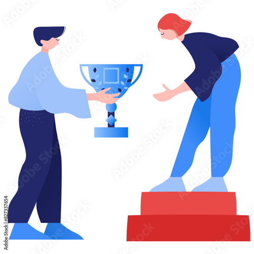 Woman winning trophy