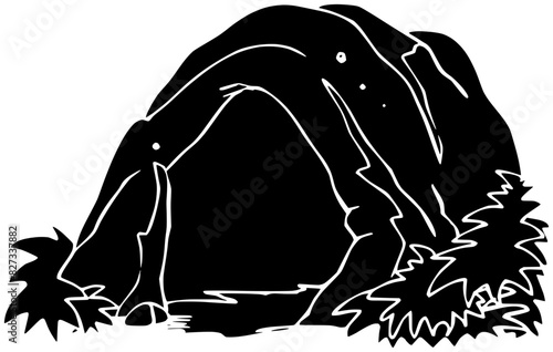 stone illustration mountain silhouette explore logo railroads icon karst outline nature cave tunnel train rock curiosity doline underground dark shape wild claustrophobic cautious for vector graphic