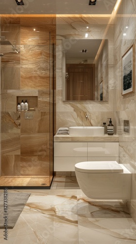 Modern Minimalist Bathroom Design with Shower and Tub