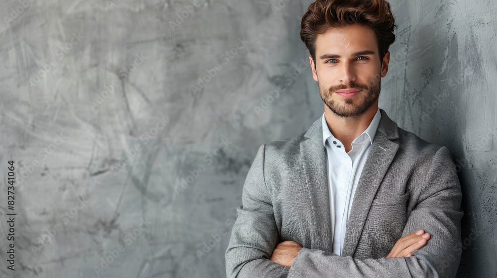 Man, success business man in a suit with his arms crossed in front of his chest, close-up, 16:9 Man, success business man in a suit with his arms crossed in front of his chest, close-up, 16:9