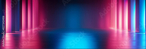 empty room with blue and dark pink colors neon  light  Futuristic neon grid with vibrant blue and pink fog creating a retro cyberpunk atmosphere  